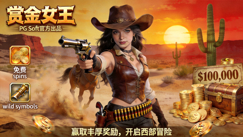 PG Soft游戏《赏金女王》官方宣传图 - 西部牛仔风格与丰厚奖励